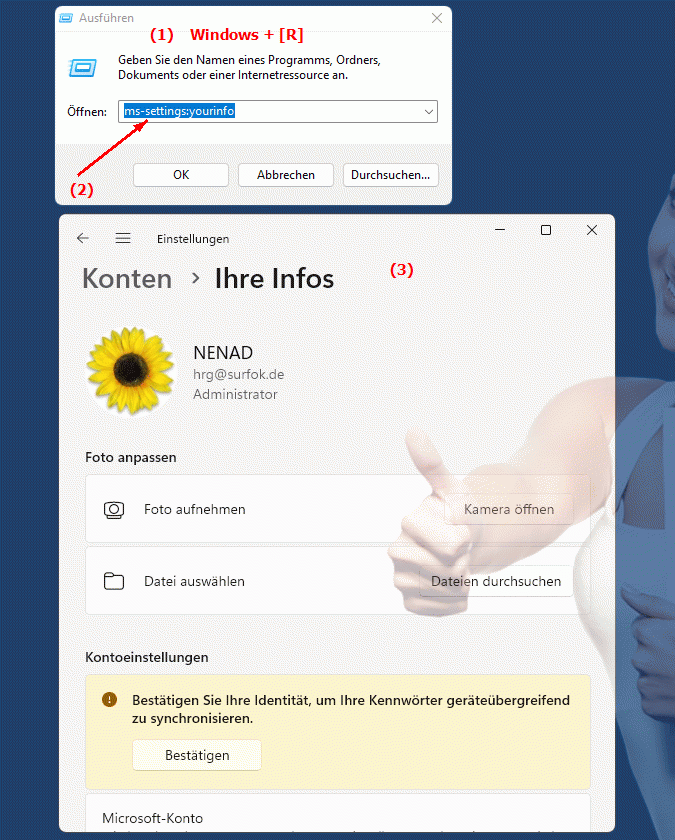Windows Settings ms-settings:yourinfo Einstellungen & Persönliche Daten in Windows