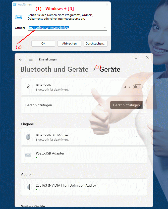 Windows Settings ms-settings:connecteddevices Verbindungsdetails & Geräteeinstellungen in den Windows Einstellungen