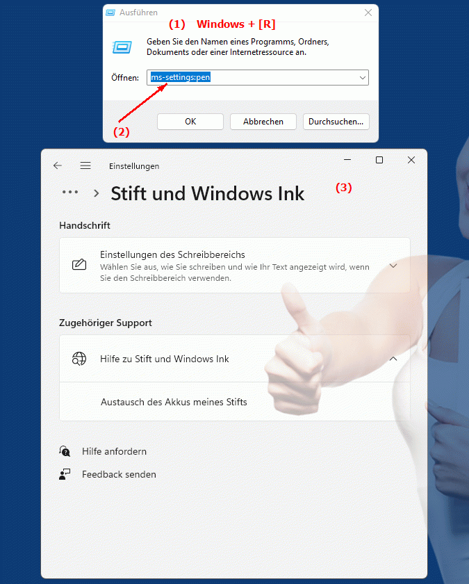 Windows Settings ms-settings:pen Einstellungen zur Stiftunterstützung in Windows