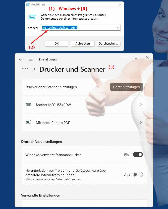 Windows Settings ms-settings:devices-touch Einstellungen zur Touchpad- und Stiftunterstützung verwalten