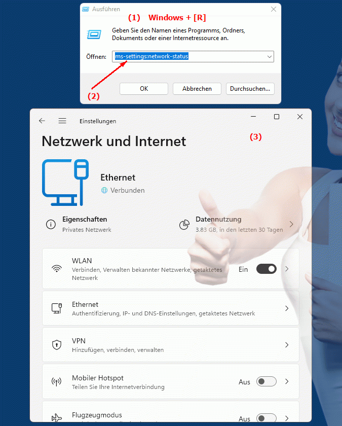 Windows Settings ms-settings:network-status Windows-spezifisches Einstellungsportal für Netzwerkstatus – Systemeinstellungen
