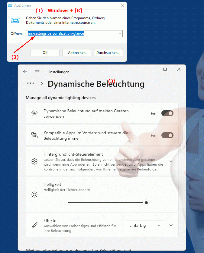 Windows Settings ms-settings:personalization-glance Einstellungen & Personalisierung in Windows