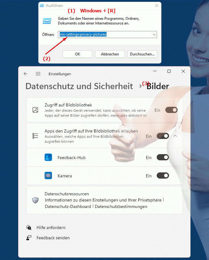 Windows Settings ms-settings:privacy-pictures Einstellungen zur Datenschutz- und Bildschirmfotoeinstellungen in Windows