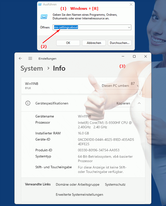 Windows Settings ms-settings:about Systeminformationen und Details zu Windows - Über Windows
