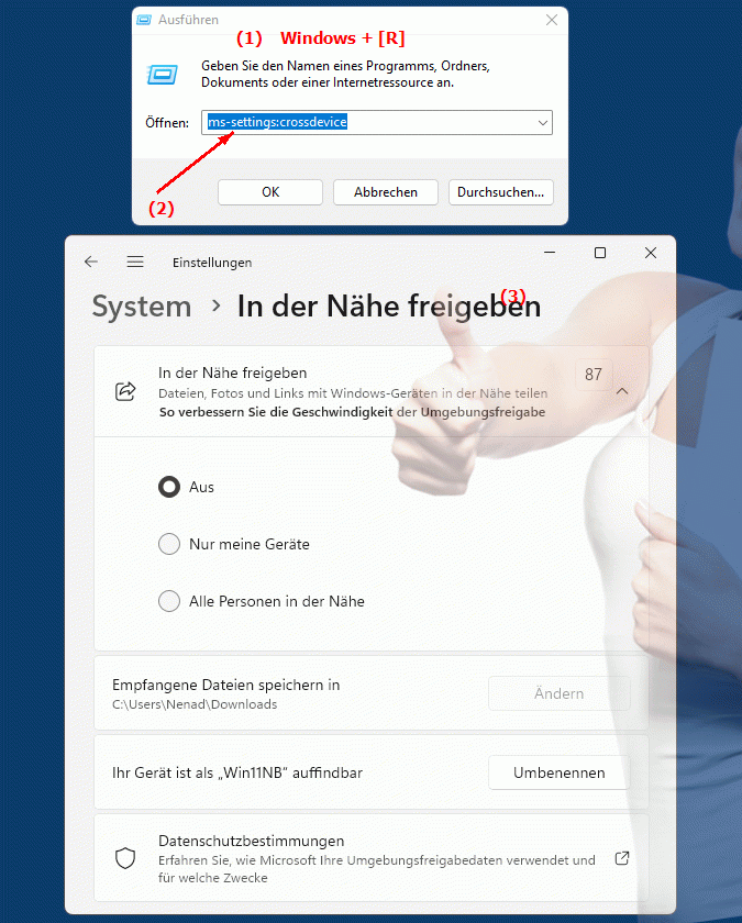 Windows Settings ms-settings:crossdevice Einstellungen zur geräteübergreifenden Konnektivität in Windows