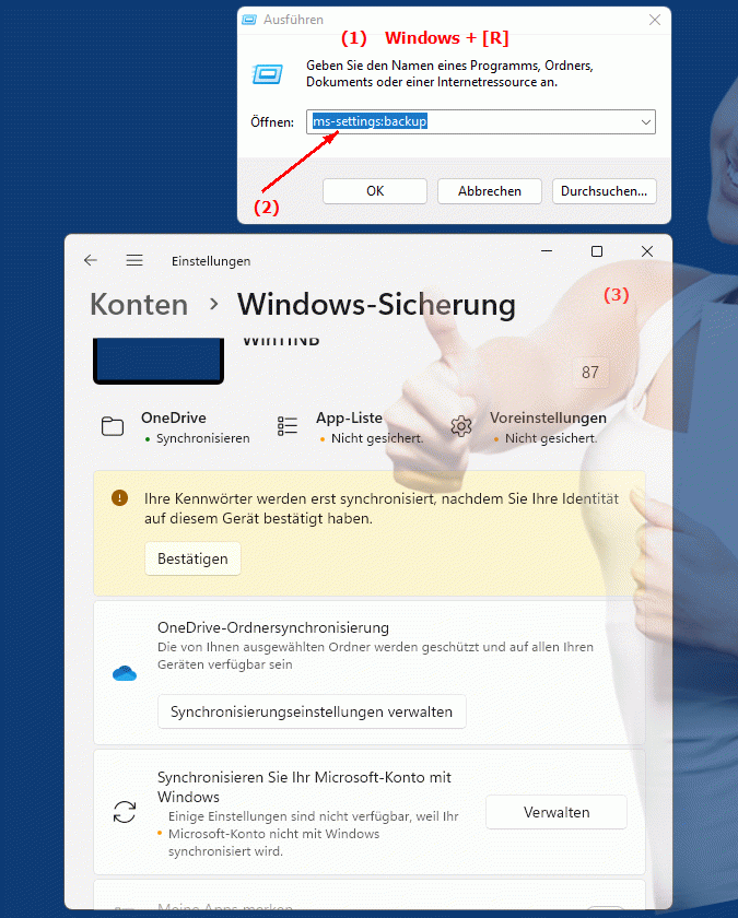 Windows Settings ms-settings:backup Einstellungen für die Sicherung und Wiederherstellung von Windows-Daten