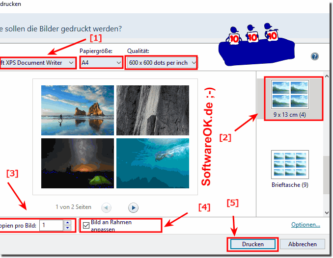 Drucken von mehreren Bilder auf einer Seite unter Windows!