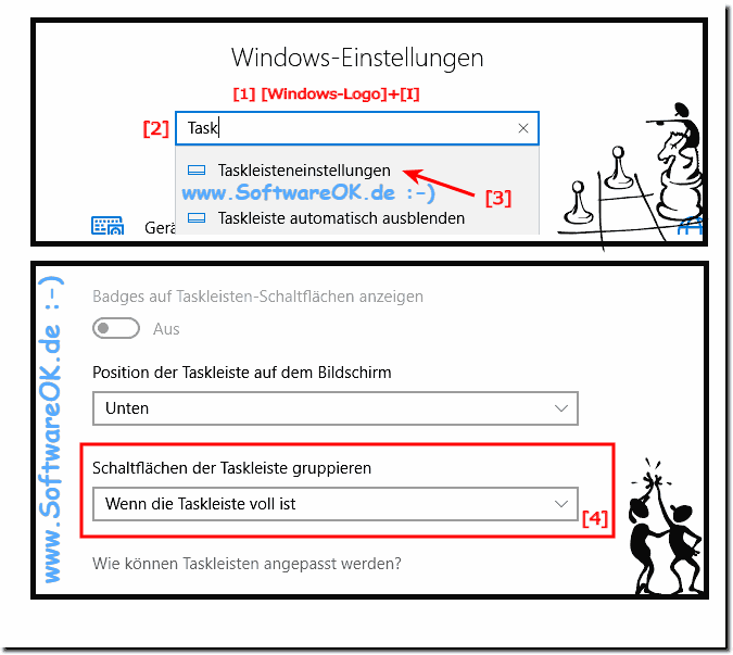 Taskleiste Gruppierung Einstellung Windows-10!