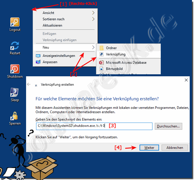Herunterfahren, Neustarten am Desktop!