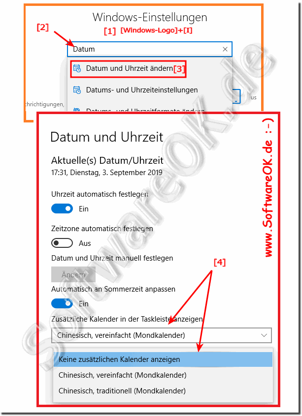 Umstellen wenn der Kalender in Chinesisch angezeigt wird!