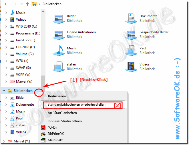 Standardbibliotheken Windows 10 wiederherstellen!