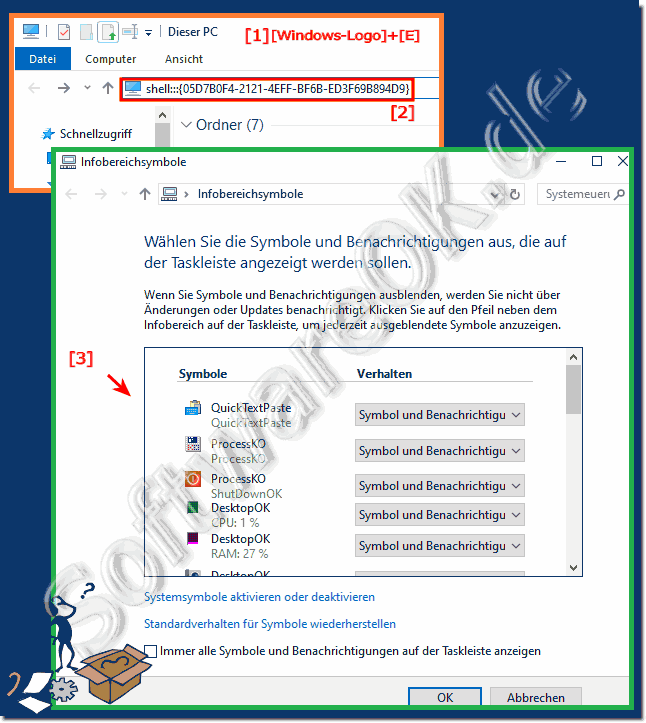 Windows 10 Taskleiste Infobereich  Symbole anpassen!