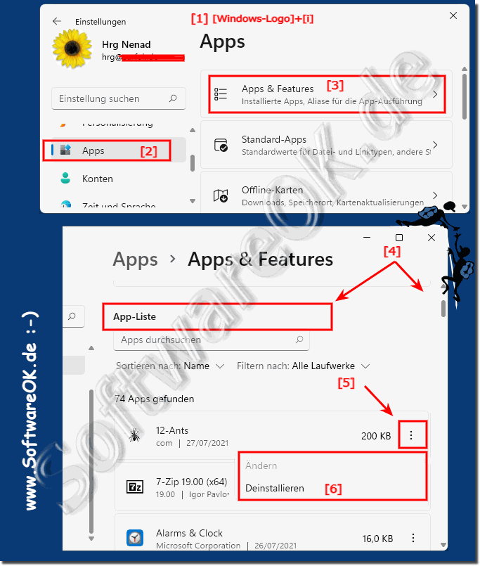 Einstellung Programme deinstallieren bei Windows 11!