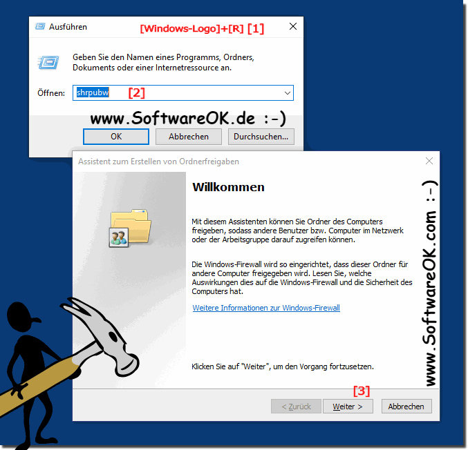 Assistent zum Erstellen von Ordnerfreigaben unter Windows 10!