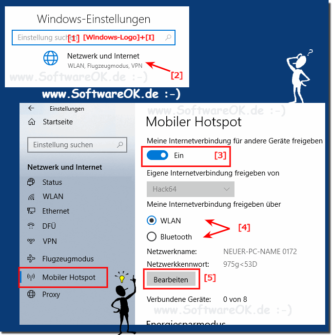 Mobilen Hotspot unter Windows 10 für Gemeinsame Internet Nutzung!