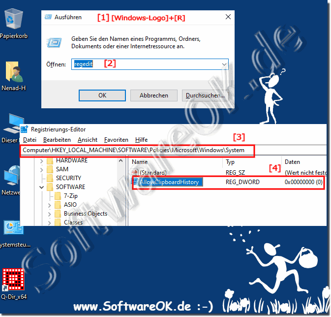 Deaktivieren Verlauf der Zwischenablage ber Registry!