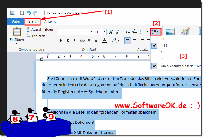 Windows-10: Absatz und Zeilenabstand im Word-Pad!