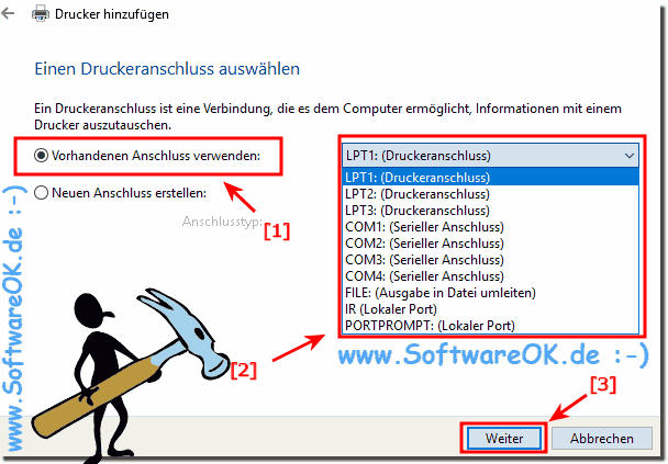 Alten Drucker Anschluss aussuchen!
