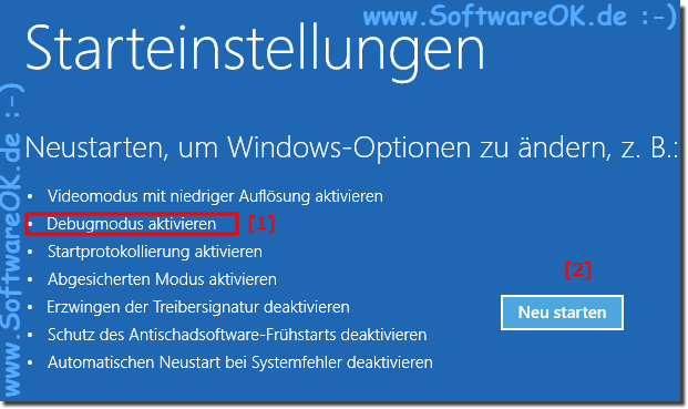 Debugging-Modus unter Windows 10!
