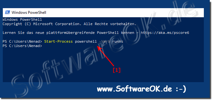 In PowerShell vom normalen Modus in den Administratormodus wechseln!