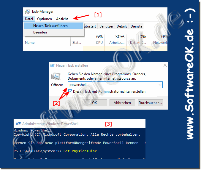 Starten von PowerShell unter Windows 10, 8.1, 7 als Administrator!