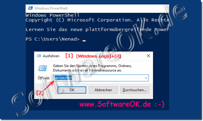 Über Ausführen das PowerShell auf Windows als Administrator starten!
