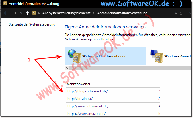 Die Anmeldeinformationsverwaltung Webanmeldeinformationen!