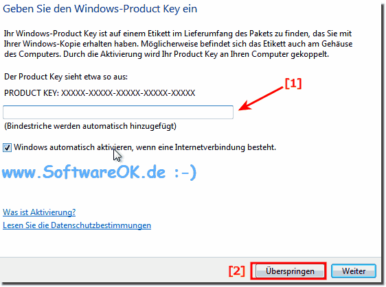 Produkt-Key Windows 7 Überspringen!