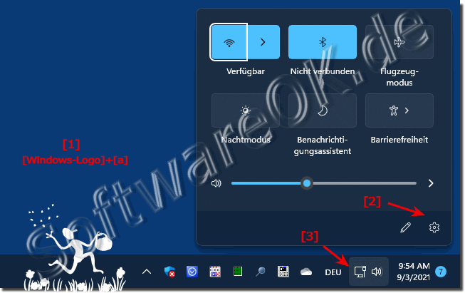 Die Windows 11 Einstellungen im Aktions-Menü!