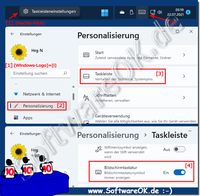 In Windows 11 neuen Bildschirmtastatur ber Taskleiste aktivieren!