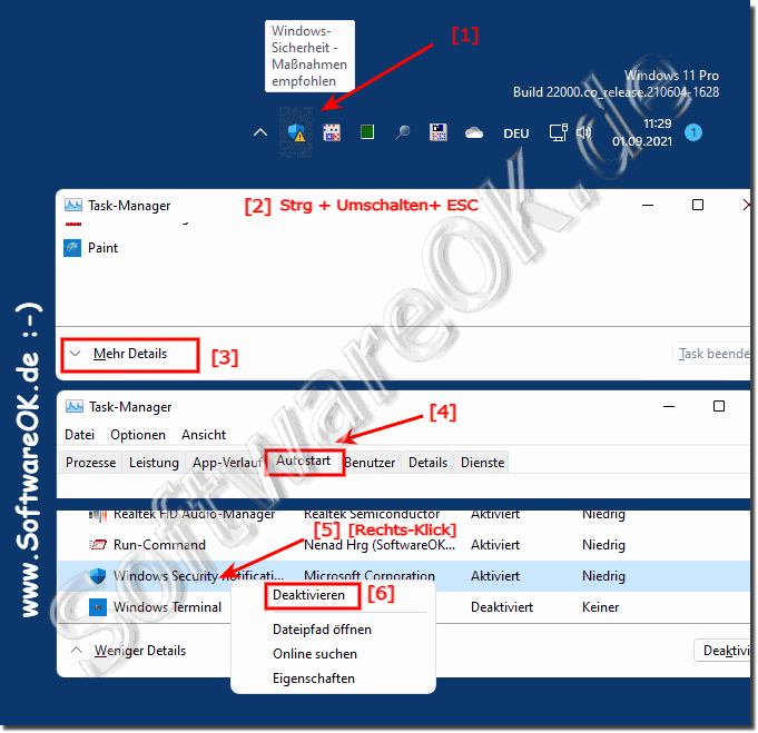 Windows Sicherheit Icon in der Windows 11 Taskleiste deaktivieren!