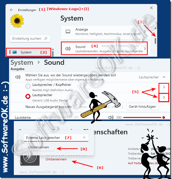 Audiogerte in Windows umbenenne neue Bezeichner!