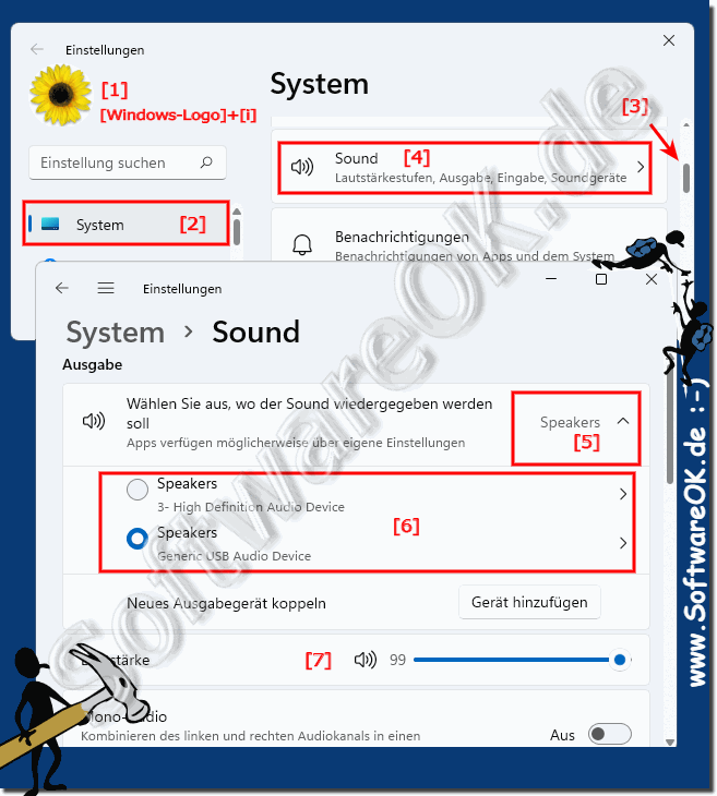Der Lautsprecher Auswahl in den Windows 11 Einstellungen!