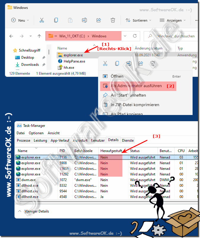 Datei Explorer mit erweiterten Rechten als Administrator!