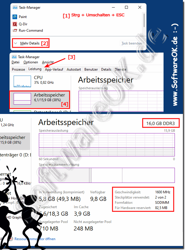 RAM-Gre, -Typ und -Geschwindigkeit im Taskmanager!