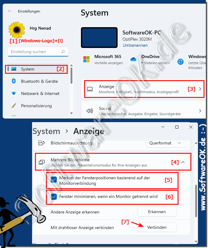 Mehrere Fenster bei mehreren Monitoren verhalten auf Windows 11?