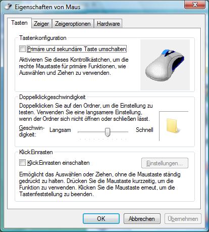 Eigenschaften der Maus - Tasten