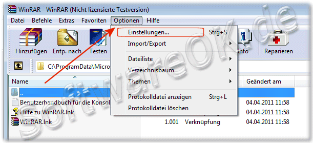 WinRAR Optionen Einstellungen