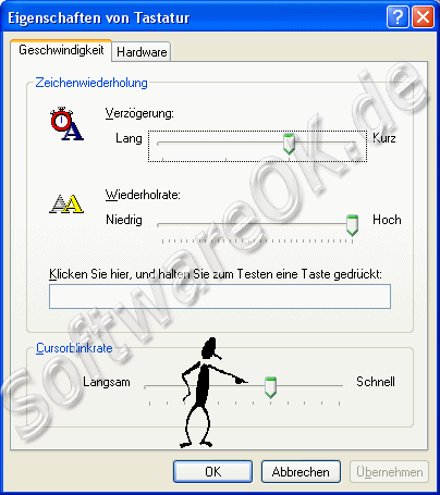 Tastatur, Zeichenwiederholung und Cursorblinkrate einstellen