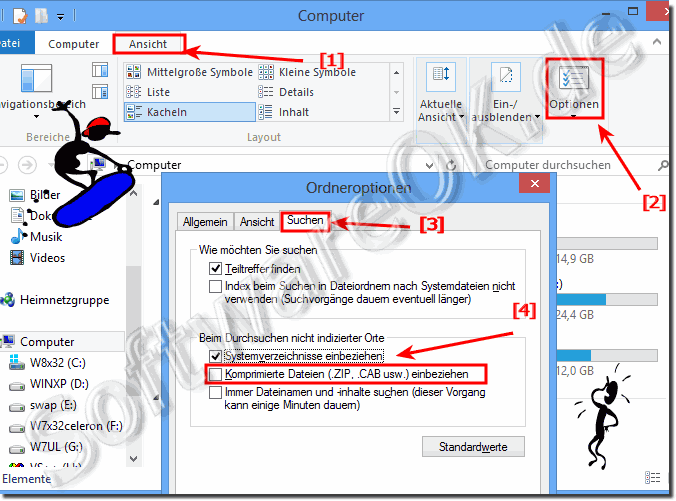Windows-8 Komprimierte Verzeichnisse und Ordner bei der Datei Suche einbeziehen oder ausschließen