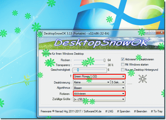 Am Windows-Desktop Rotierenden grnen Blumen!