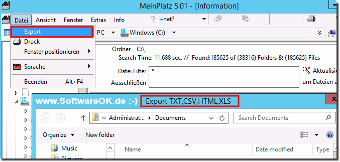 Struktur des Windows Dateisystems als XLS oder HTML exportierten!