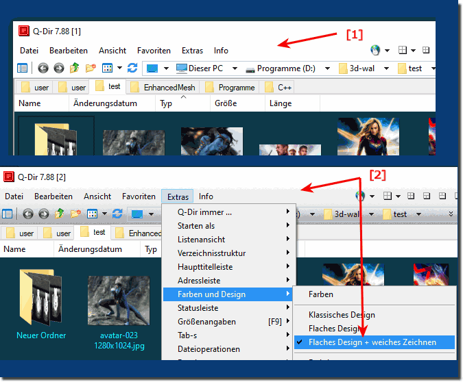 Flaches Design und 3D-Rahmen / Balken im Quad Explorer!