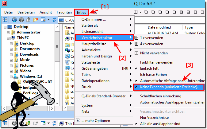 Verbindungslinien zwischen den aufgeklappten Verzeichnissen! 