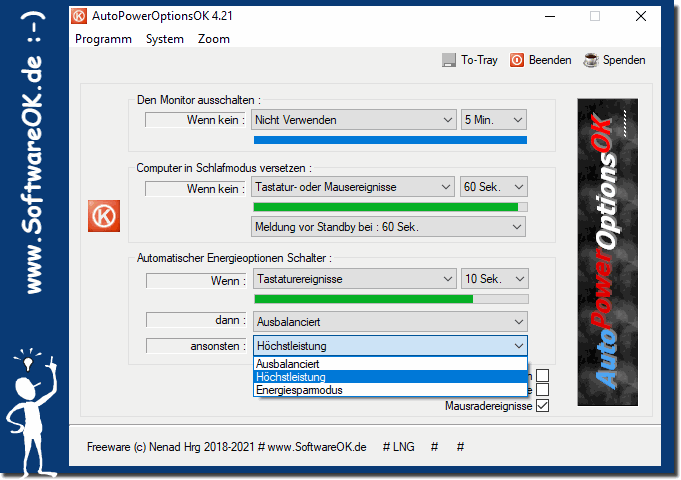 Energiesparmodus, Ausbalanciert und Hchstleistung Auto-Umschalter! 