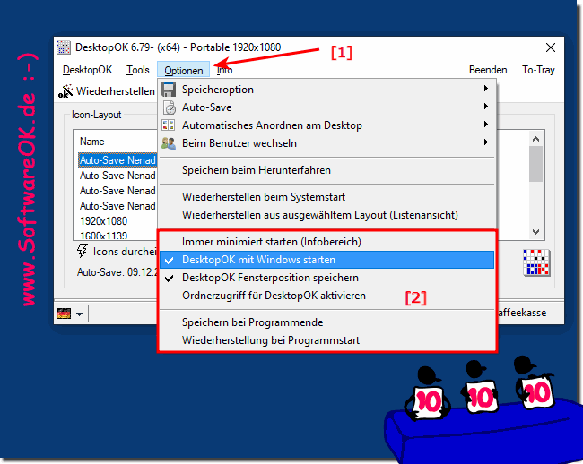 Desktop Symbollayout beim Programmstart und Programmende!