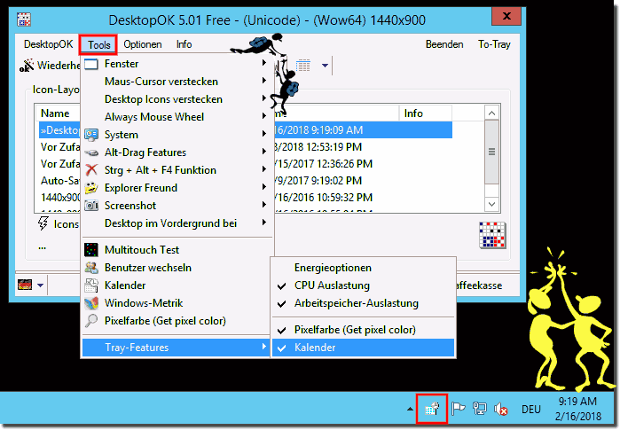 Kalender Info Bereich der Windows Desktop Task-leiste!