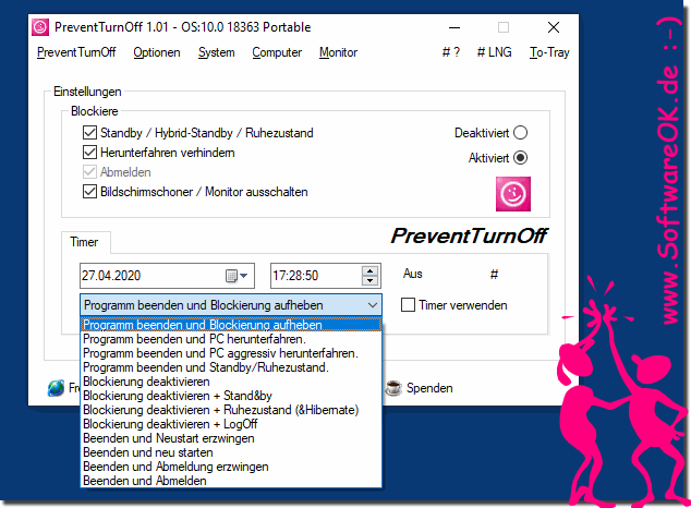 Blockieren plus PC Herunterfahren auch mit Parameter als Alternative!