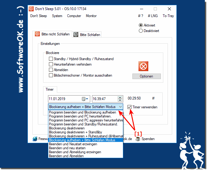 Timer Blockierung aufheben danach Bitte Schlafen Modus!