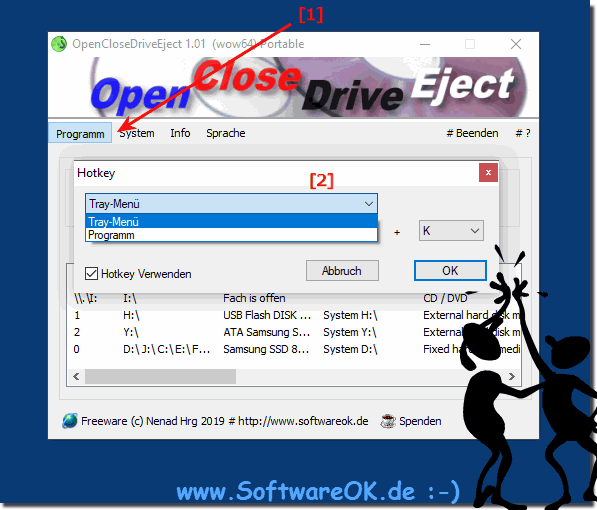 Frs Programm oder das Laufwerks Eject bzw ffnen Schlieen Men Hot-Key Definieren!